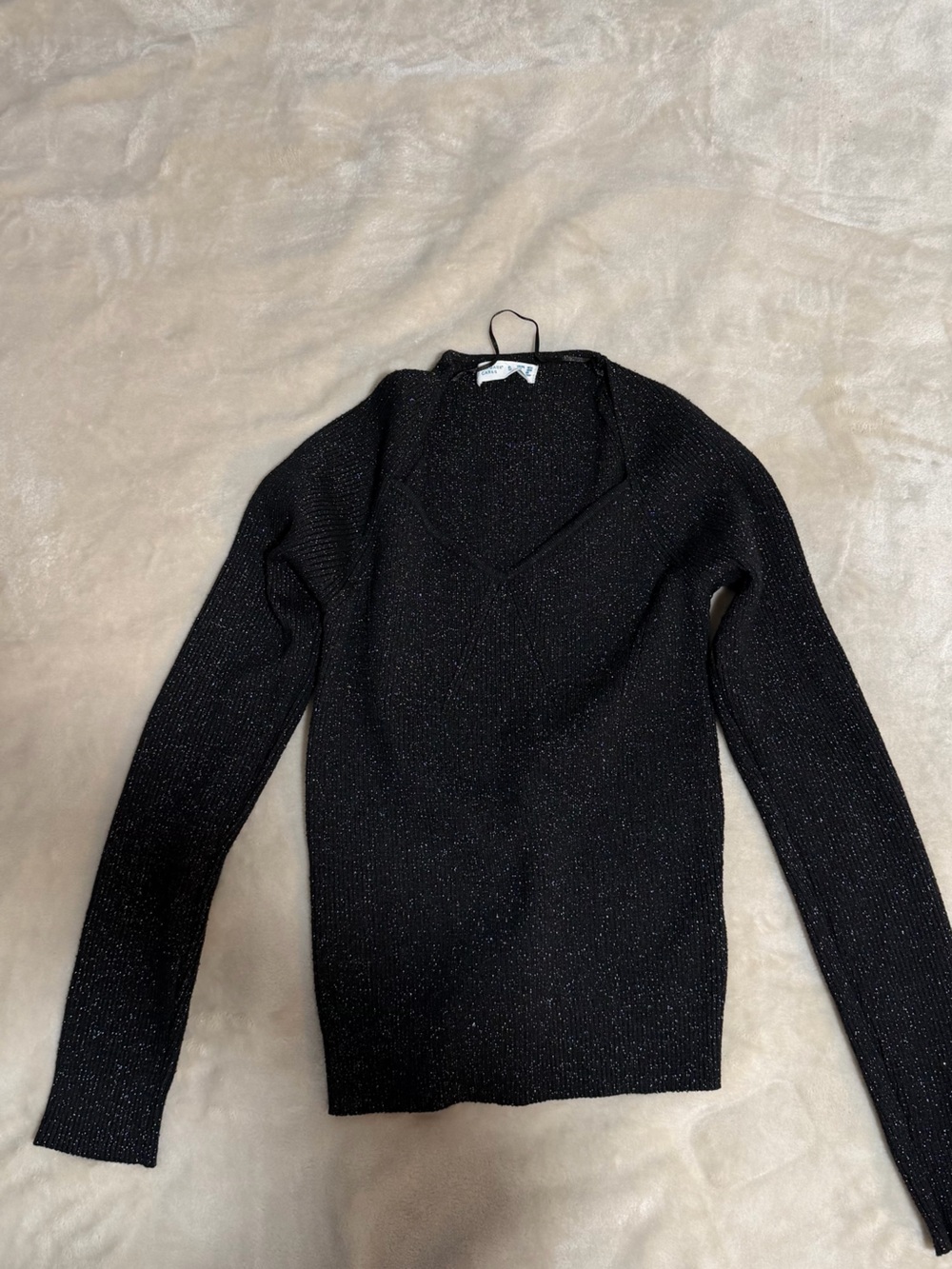 Primark Black Metallic Thread V-Neck Sweater